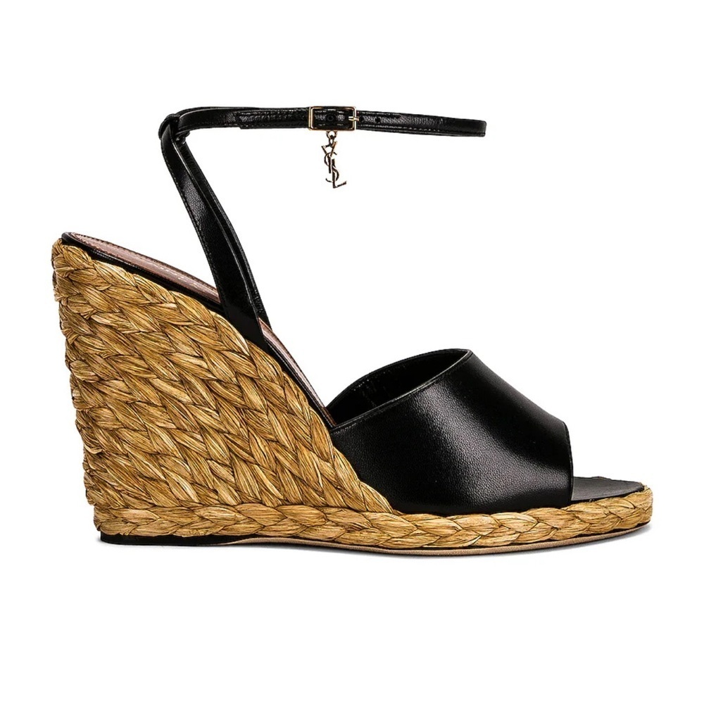 SAINT LAURENT Paloma Black Wedge Sandals